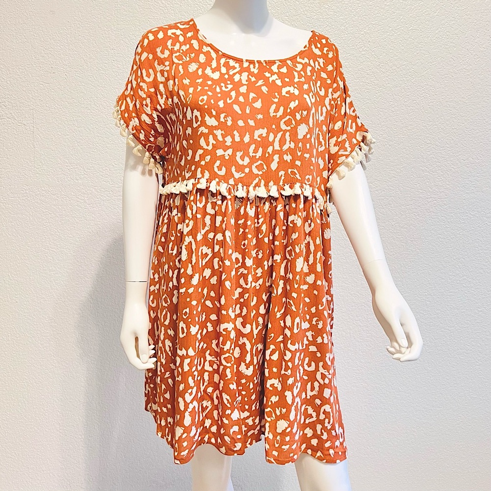 Andree Orange Leopard Print With Tassels Dress Si… - image 1